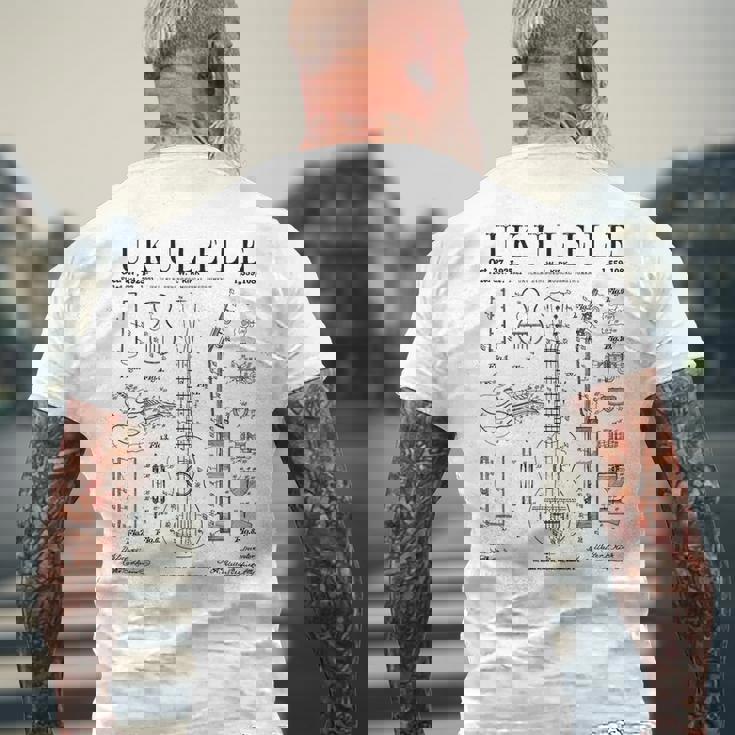 ウクレレ楽器 ウケ ヴィンテージ 特許 図面 プリント メンズTシャツ バックプリント 高齢者への贈り物