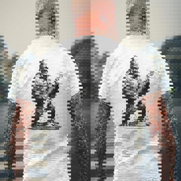 エレキギター ゴリラロックプレーヤー おもしろギフト グラフィック メンズTシャツ バックプリント 高齢者への贈り物