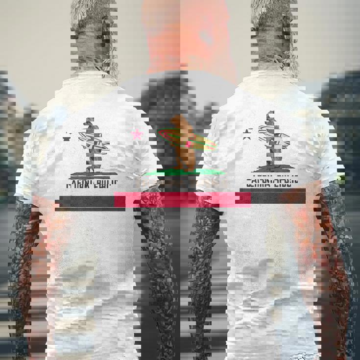 カリフォルニアシャツ、共和国旗カリフォルニアサーフィンベア メンズTシャツ バックプリント 高齢者への贈り物