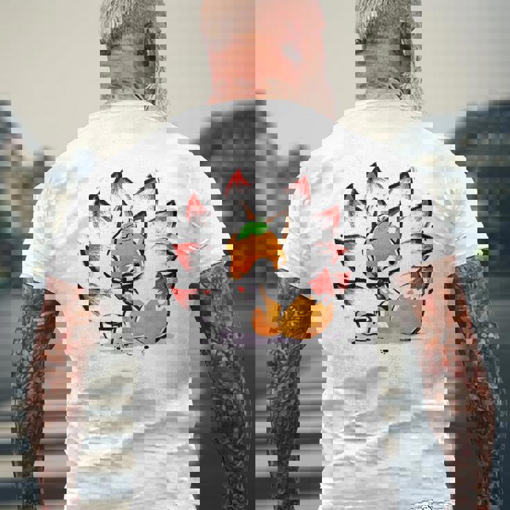 キタキツネ 狐 九尾 メンズTシャツ バックプリント 高齢者への贈り物