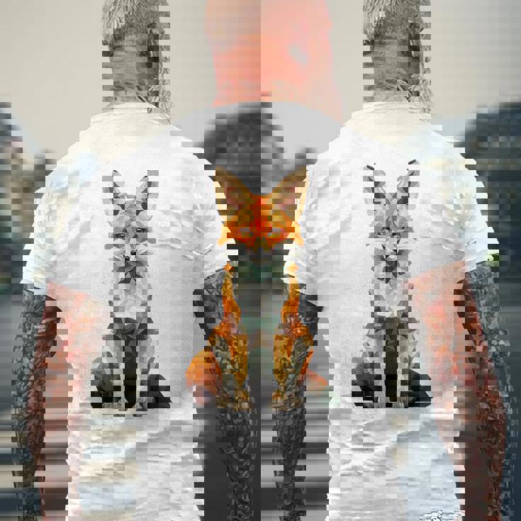 キツネ アニマル柄 グラフィック ポートレート イラスト 幾何学 キツネ メンズTシャツ バックプリント 高齢者への贈り物