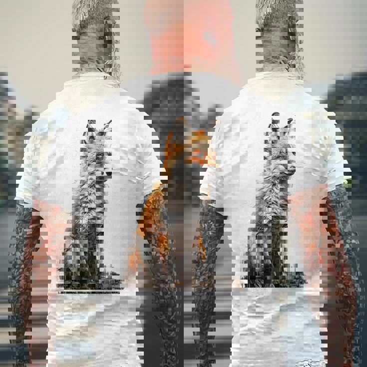 キツネ アニマル柄 モチーフ 抽象 イラスト 描画 狐 メンズTシャツ バックプリント 高齢者への贈り物