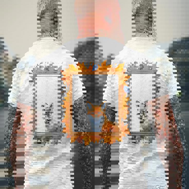 キツネ アニマル柄 モチーフ 紅葉 イラスト 自然 狐 メンズTシャツ バックプリント 高齢者への贈り物