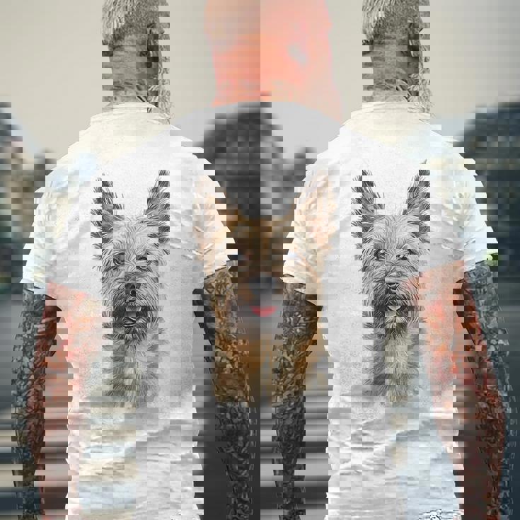 ケアンテリア 犬 グラフィック ペット アートワーク ケアンテリア メンズTシャツ バックプリント 高齢者への贈り物