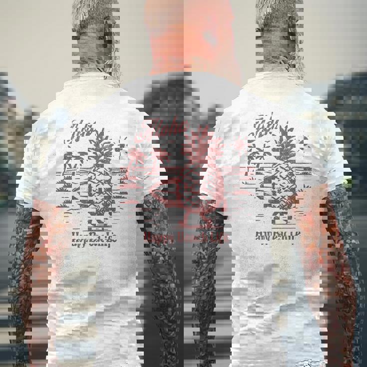 サーフィン パイナップル レトロ ビーチ ヤシの木 トロピカル 美学 メンズTシャツ バックプリント 高齢者への贈り物