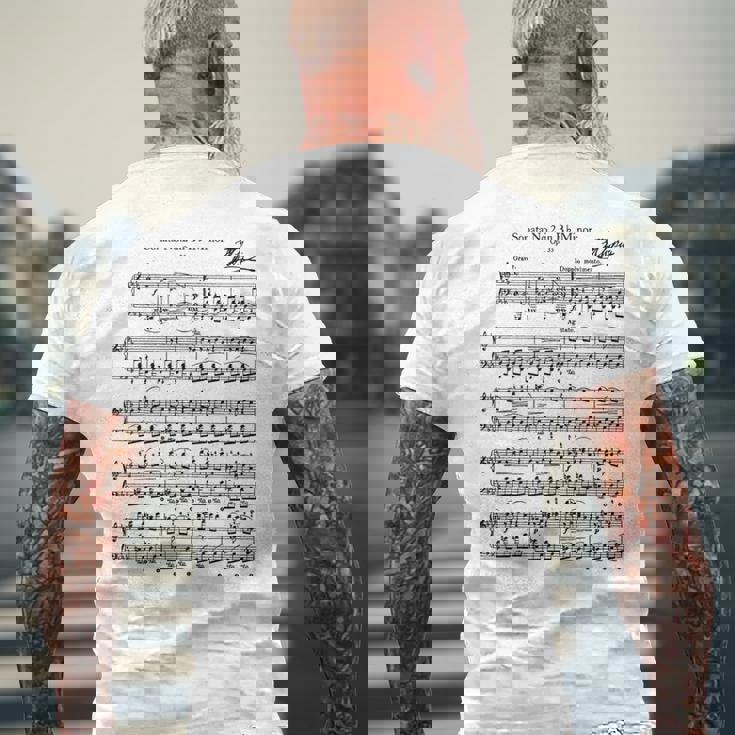 ショパン ピアノ ピアニスト 楽譜 B-Flat-Minor Musicians メンズTシャツ バックプリント 高齢者への贈り物