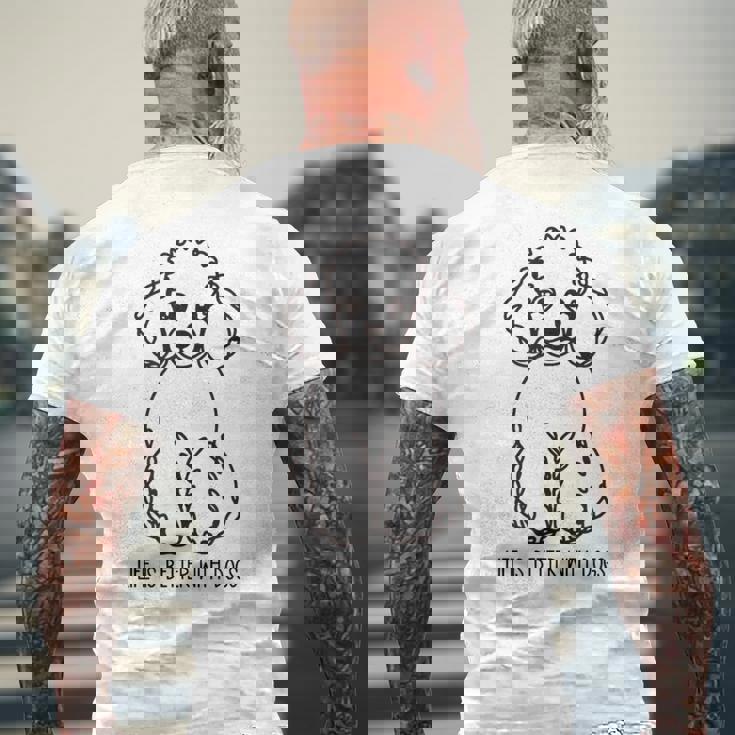 トイ プードル シルエット ラインアート 犬がいると人生はもっと楽しい デザイン メンズTシャツ バックプリント 高齢者への贈り物