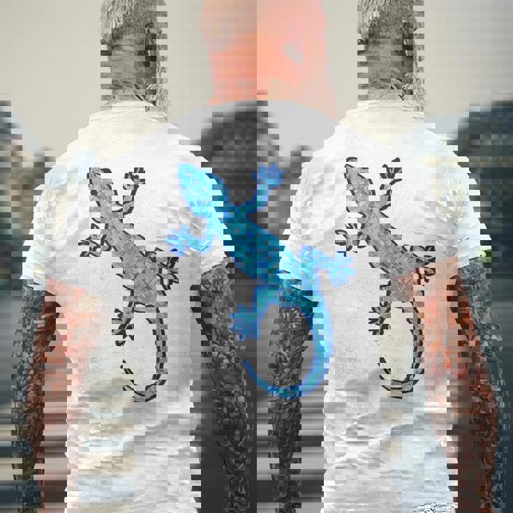 トライバル バティック パターン ヤモリトカゲ デニムブルーtシャツ メンズTシャツ バックプリント 高齢者への贈り物