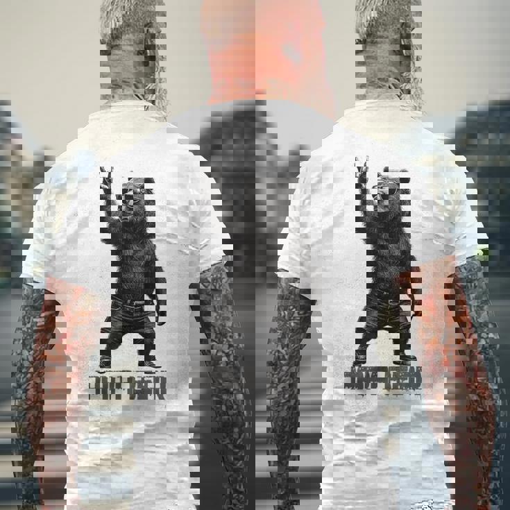 パパベア グリズリーベア ロックジェスチャー クールなパパ グリズリーベア メンズTシャツ バックプリント 高齢者への贈り物