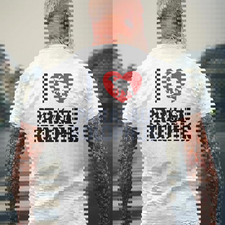 パラサウロロフスが大好き 恐竜好き パラサウロロフス メンズTシャツ バックプリント 高齢者への贈り物