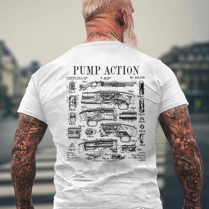 ポンプアクション ショットガン ヴィンテージ ライフル 銃 特許プリント メンズTシャツ バックプリント 高齢者への贈り物