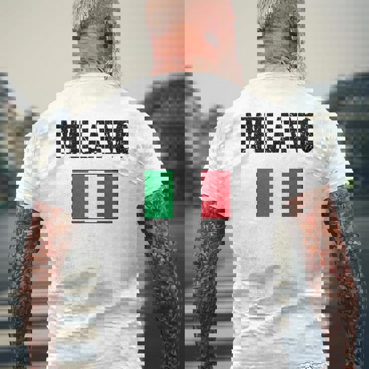 ミラノ イタリア ミラノ イタリー 旗 イタリアン メンズTシャツ バックプリント 高齢者への贈り物