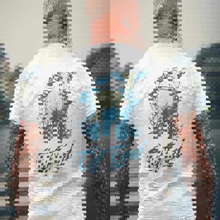 ラム オブ ゴッド キュート ヴィンテージ クリスチャン ラム デザイン 信仰 恋人 メンズTシャツ バックプリント 高齢者への贈り物