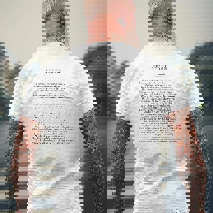 ロミオとジュリエットのプロローグ ウィリアム・シェイクスピア メンズTシャツ バックプリント 高齢者への贈り物