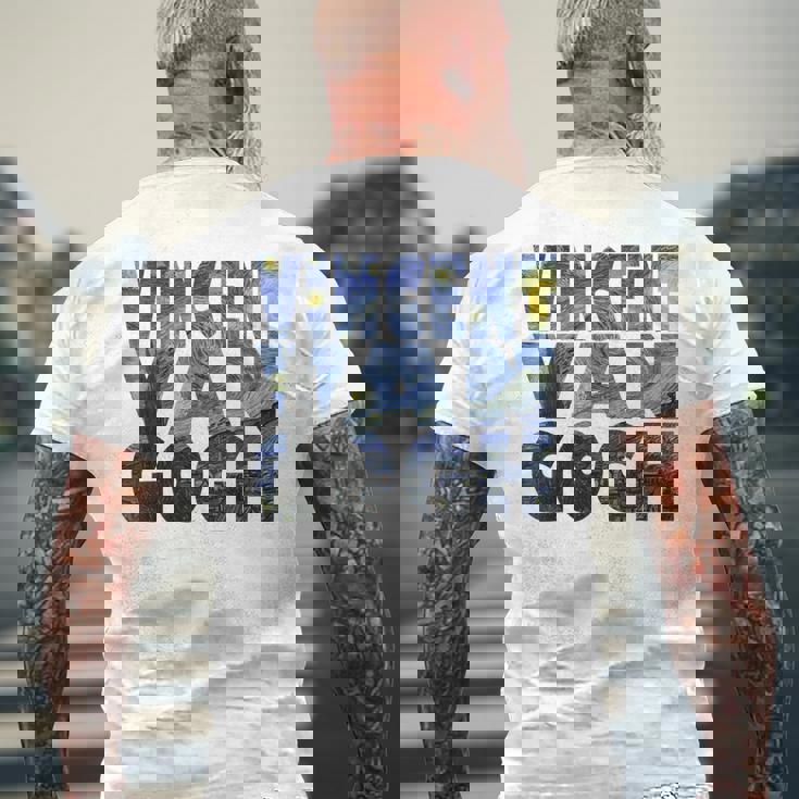 ヴィンセント・ヴァン・ゴッホ作「星月夜」 テキスト ミュージアムアート メンズTシャツ バックプリント 高齢者への贈り物