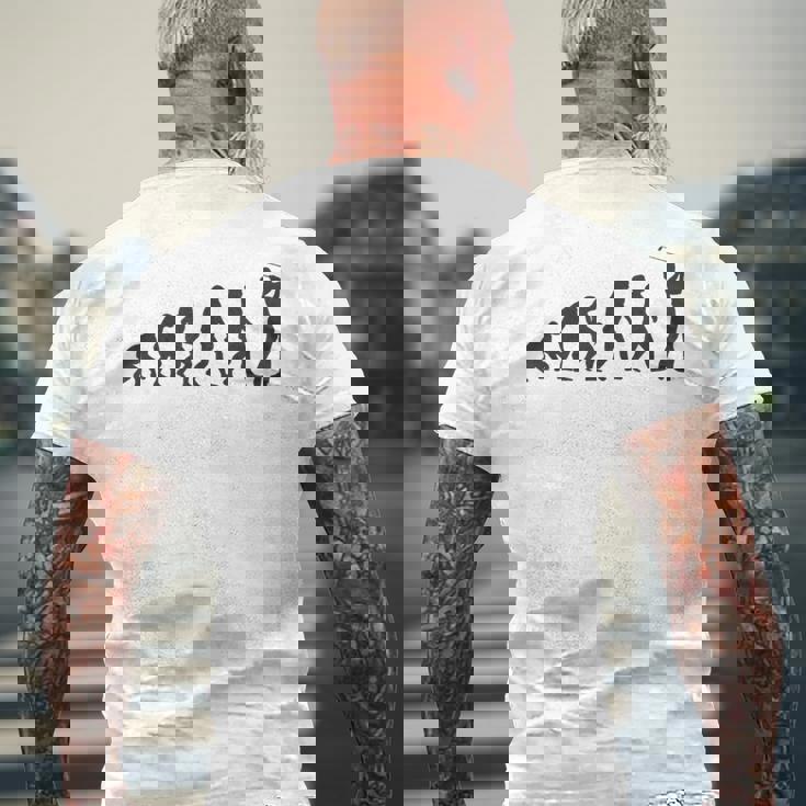 人類の進化 ネタ ゴルファー ゴルフ ゴルフ好き ゴルフファン おもしろ ゴルフ部 メンズTシャツ バックプリント 高齢者への贈り物