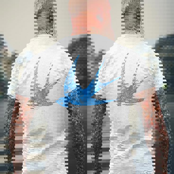 古びたツバメの青い鳥 シルエット 鳥 鳥 イラスト メンズTシャツ バックプリント 高齢者への贈り物