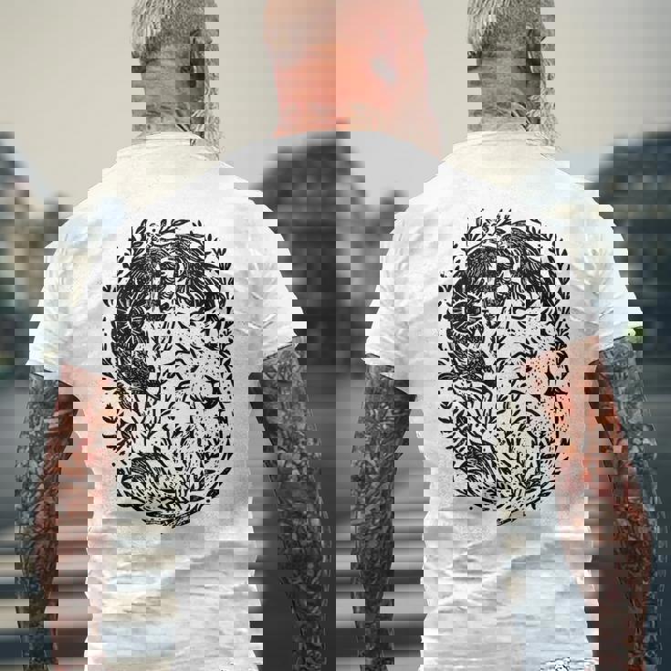 天の陰陽狐 太陽と月 ボーホーウッドランドアート メンズTシャツ バックプリント 高齢者への贈り物