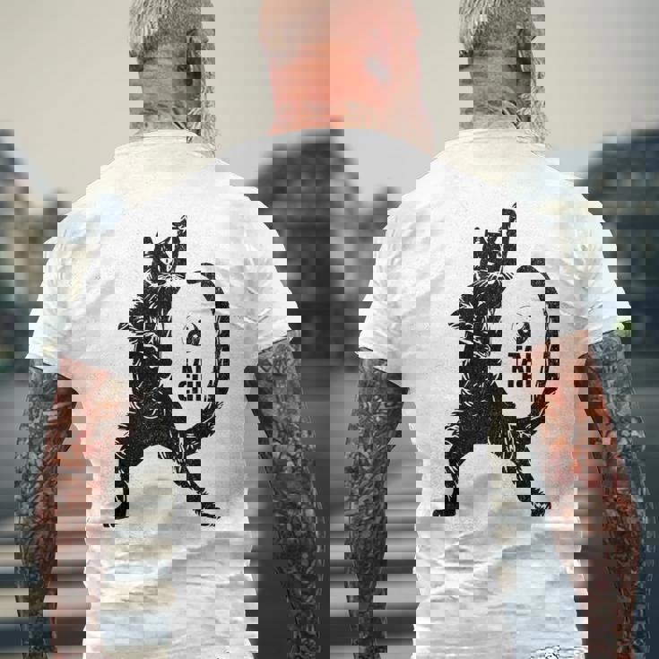 太極拳の練習をしている陽気な猫 陰陽 長袖tシャツ メンズTシャツ バックプリント 高齢者への贈り物