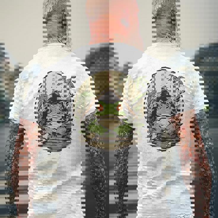 日本の不機嫌なカエル浮世絵 アニメ 日本アート メンズTシャツ バックプリント 高齢者への贈り物