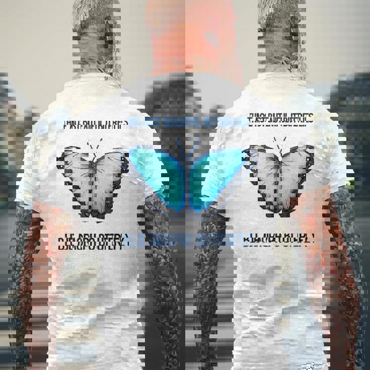 最も美しい蝶青いモルフォバタフライ メンズTシャツ バックプリント 高齢者への贈り物