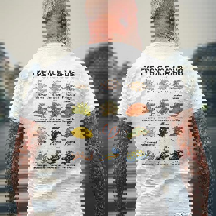 海洋ナメクジの種類科学海洋生物学チャート メンズTシャツ バックプリント 高齢者への贈り物