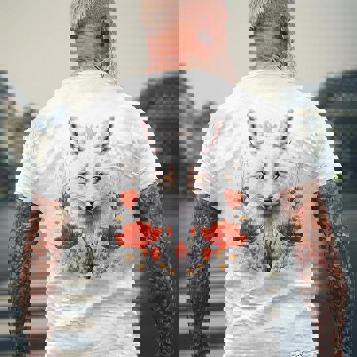 狐 アニマル柄 モチーフ 図面 イラスト 自然 狐 メンズTシャツ バックプリント 高齢者への贈り物