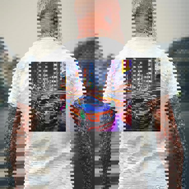 背面にjdmドリフトレーシングカー東京ドリフトスカイライン2台。 メンズTシャツ バックプリント 高齢者への贈り物