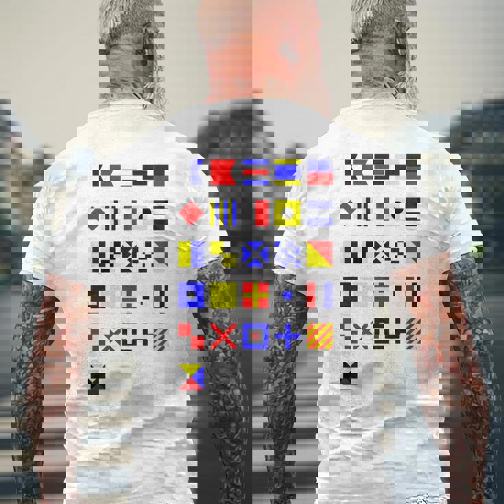 航海信号旗 アルファベット メンズTシャツ バックプリント 高齢者への贈り物