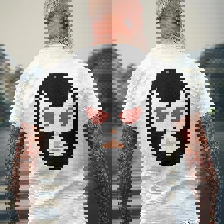 覆面レスラー マスク ピクセルアート ドット絵 怪人 プロレス メンズTシャツ バックプリント 高齢者への贈り物