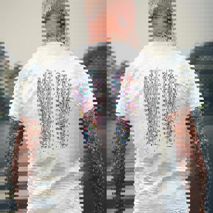 足解剖学 水彩 骨格 足 筋肉 メンズTシャツ バックプリント 高齢者への贈り物