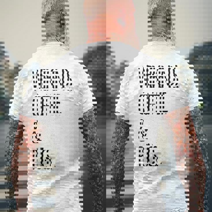 週末コーヒーパグ犬 メンズTシャツ バックプリント 高齢者への贈り物