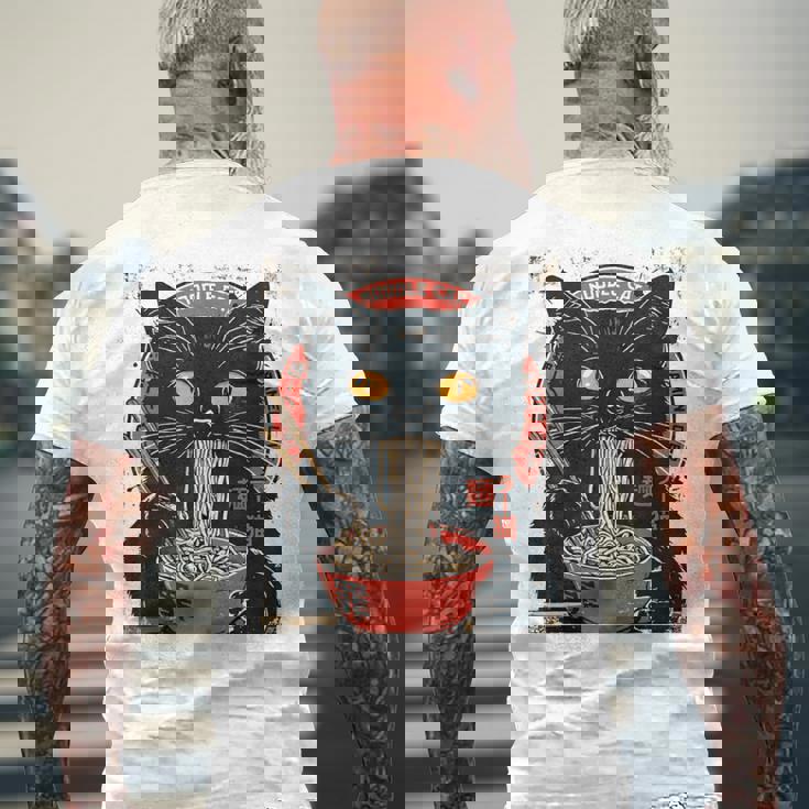 麺 猫 ラーメン好き 和食 猫 アート デザイン メンズTシャツ バックプリント 高齢者への贈り物