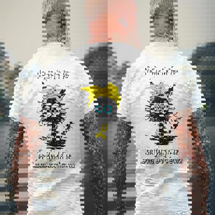 黒猫大丈夫だよ元気だ肉腫啓発 メンズTシャツ バックプリント 高齢者への贈り物