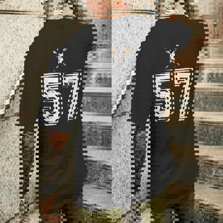 57 番 野球スタイル ヴィンテージホワイト メンズTシャツ バックプリント 彼への贈り物