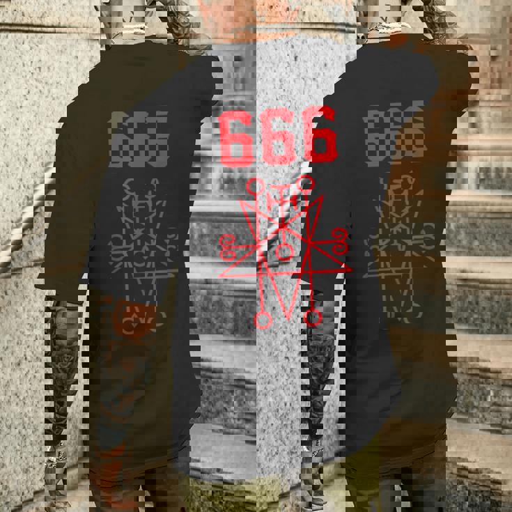 666 悪魔 悪魔のペンタグラム 獣のマーク メンズTシャツ バックプリント 彼への贈り物