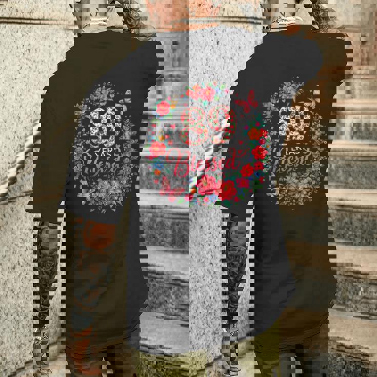 89歳の祝福された89歳のフローラル89歳の誕生日プレゼント メンズTシャツ バックプリント 彼への贈り物
