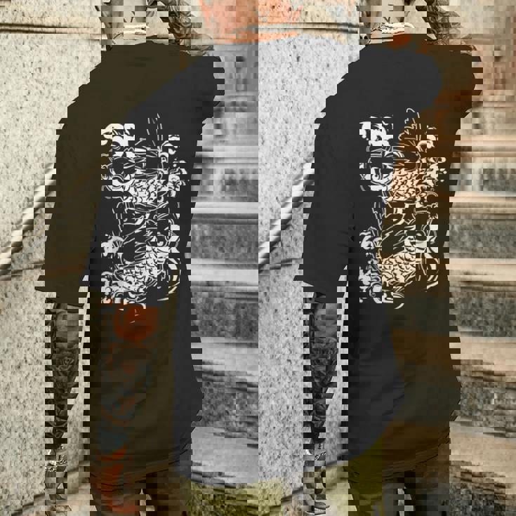 Cadeaux De L'étang Koi Traditionnel Japonais Koi Pond Adulte Noir -Mall Manche Courte Coupe Classique Col En U Traditionnel Japonais Koi T-shirt imprimé au dos Cadeaux pour lui