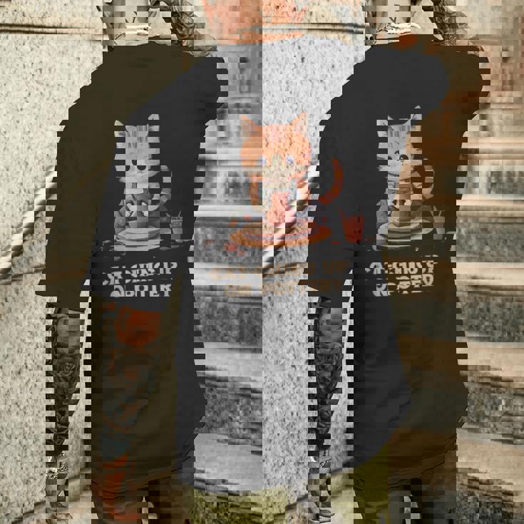 Cat-Ching Up On Pottery 面白い猫好きデザイン メンズTシャツ バックプリント 彼への贈り物