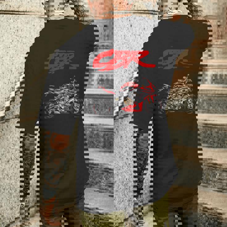 Cbr、オートバイ、オートバイ、ロードレース、バイカー、スポーツバイク、Cbr。 メンズTシャツ バックプリント 彼への贈り物