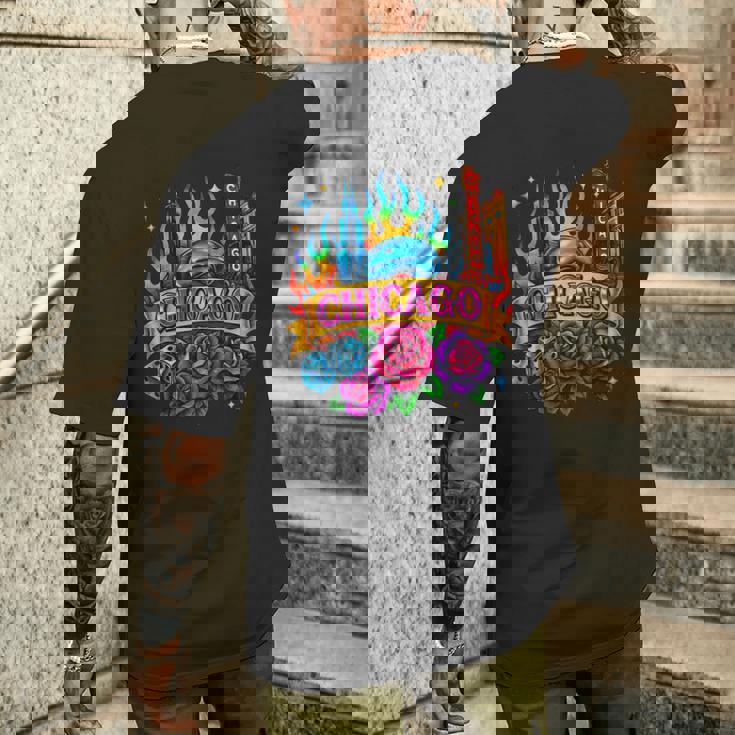 Chicago Rainbow City Retro Tattoo Aesthetic Men's Back Print T-Shirt Gifts for Him