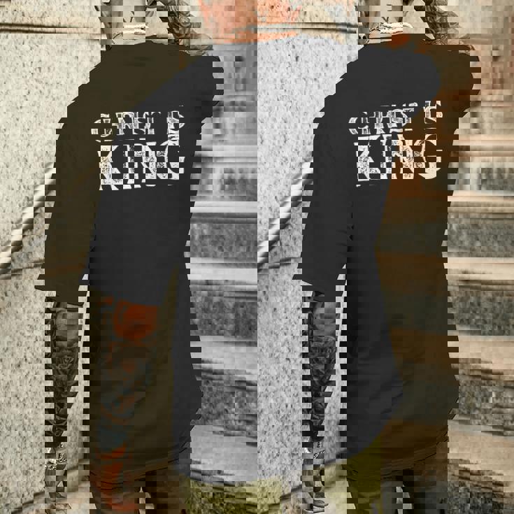 Christ Is King 忠実なキリスト教信者・崇拝者 メンズTシャツ バックプリント 彼への贈り物