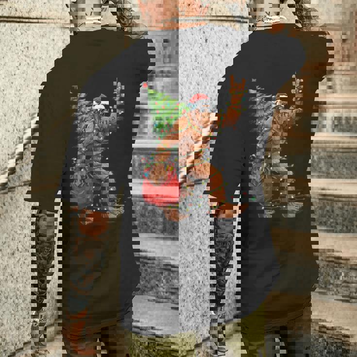 Christmas Tree Xmas Lights Santa Bigfoot Sasquatch Men's Back Print T-Shirt Gifts for Him