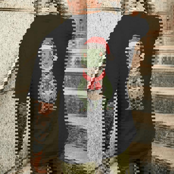 Cute Christmas Velociraptor Santa Raptor Dinosaur Tank Top Men's Back Print T-Shirt Gifts for Him