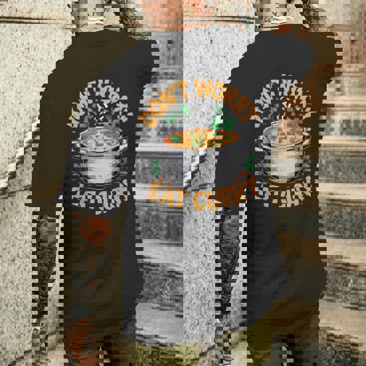 Don't Worry Eat カレー インド料理 メンズTシャツ バックプリント 彼への贈り物