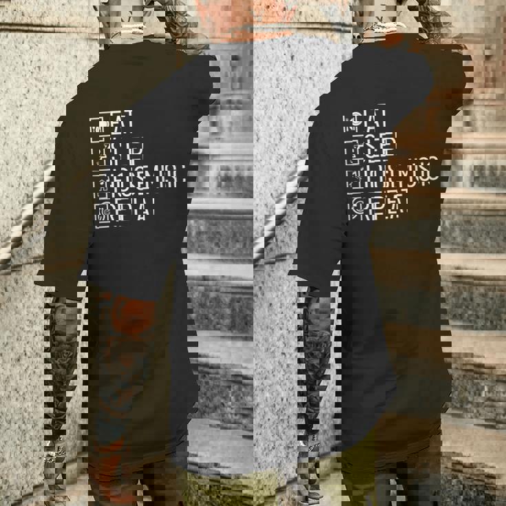 Eatleep House Music リピート Edm Lover Djハウスミュージック メンズTシャツ バックプリント 彼への贈り物