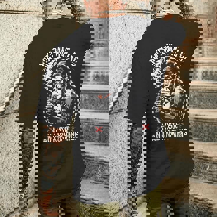 aying I Know Things 皮肉 ギャグ パンゴリラ レディース メンズ 長袖tシャツ メンズTシャツ バックプリント 彼への贈り物