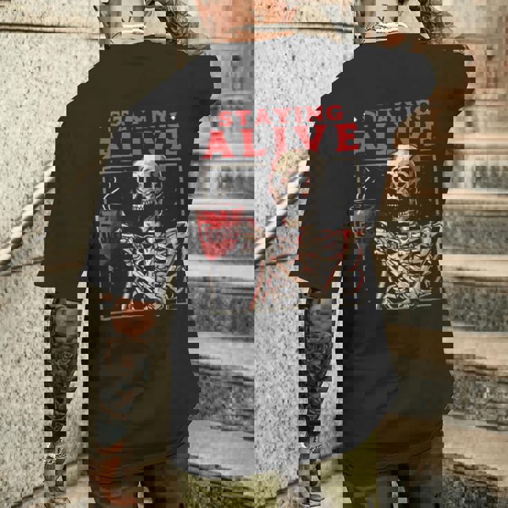 kulltaying Alive スケルトン ドリンクコーヒー メンズTシャツ バックプリント 彼への贈り物