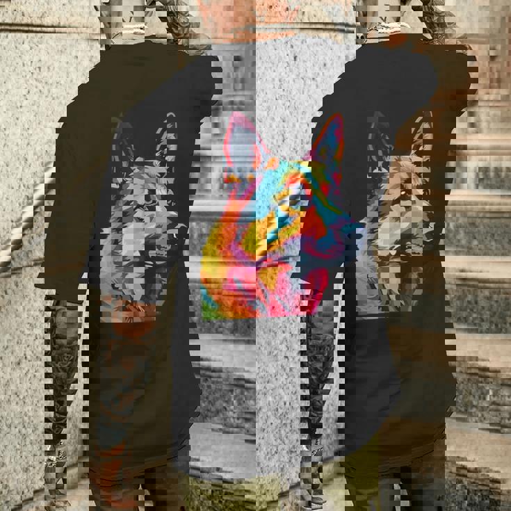 GERMAN SHEPHERD Rainbow Pop Art Retro Paint Splatter Dog Tank Top Men's Back Print T-Shirt Gifts for Him