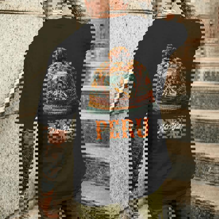 Grafico マルチカラー Chullo Peruano Machu Pichu メンズTシャツ バックプリント 彼への贈り物